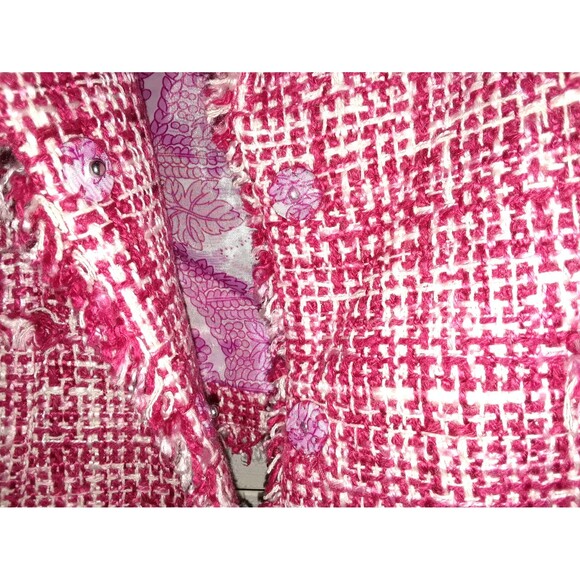 I.C.E. Women's Blazer Size 12 Tweed Lined Jacket Pink and Red Fringed Patterned - Picture 5 of 12